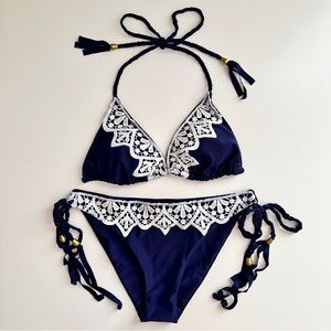 Two Piece Bikini Set Blue Large Size